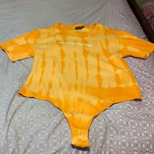 Plus orange tie dye washed short sleeve body suit